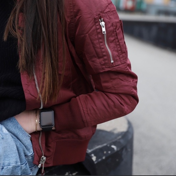 Silence + Noise Maroon Bomber Jacket - Picture 2 of 5